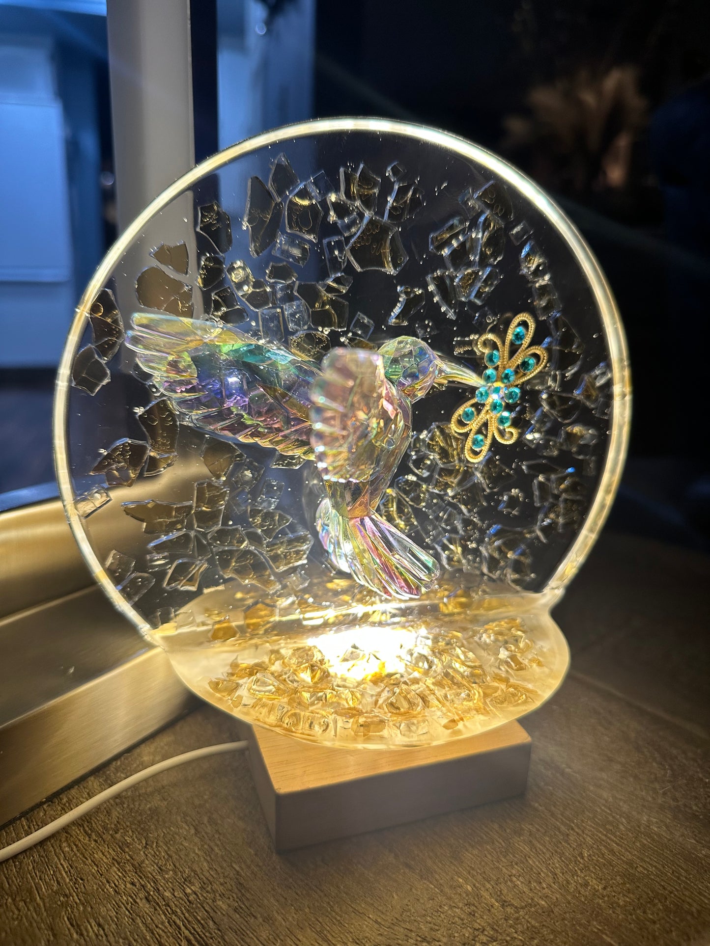 Luminescent Full Moon Hummingbird Sculpture