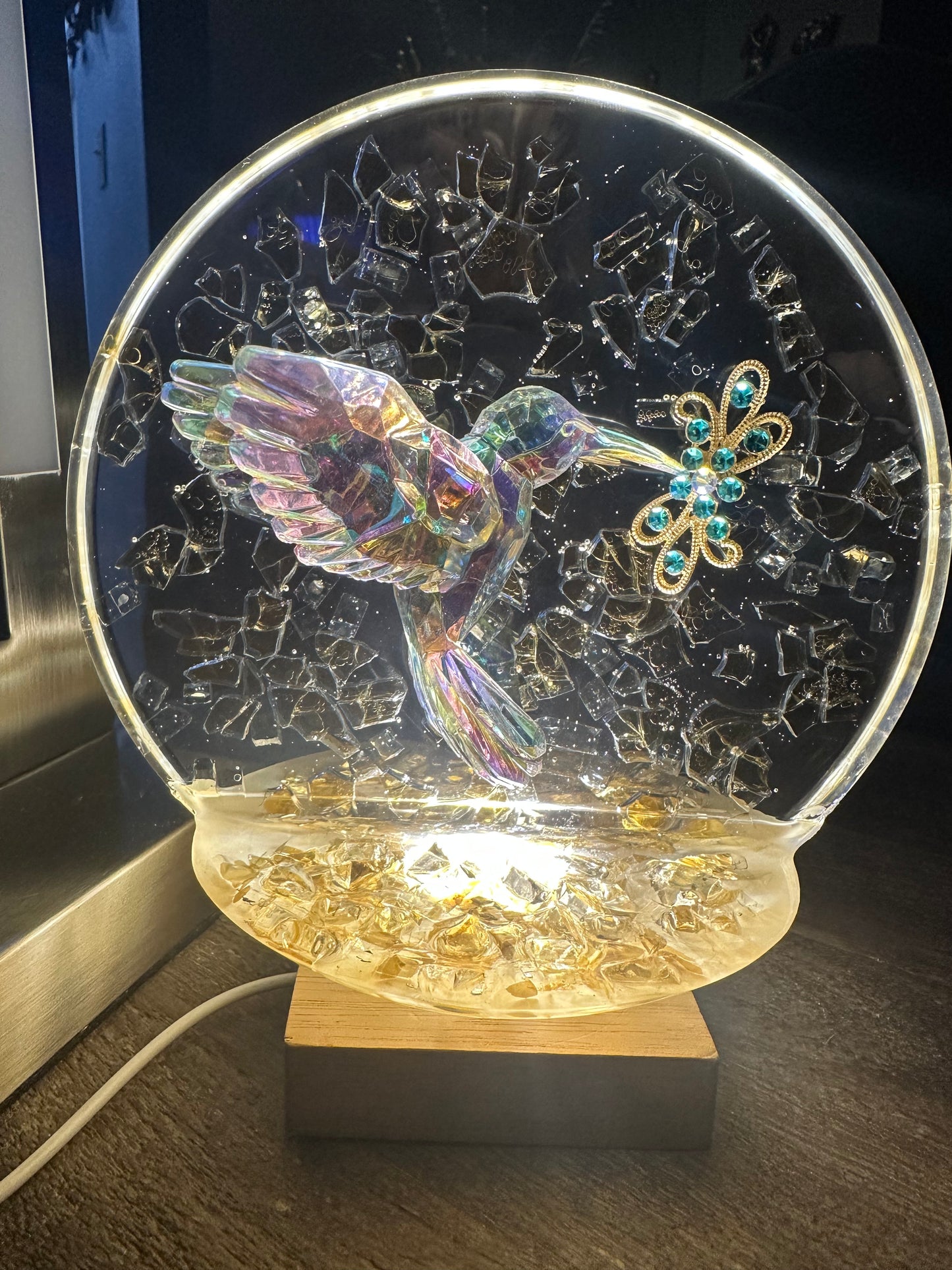 Luminescent Full Moon Hummingbird Sculpture