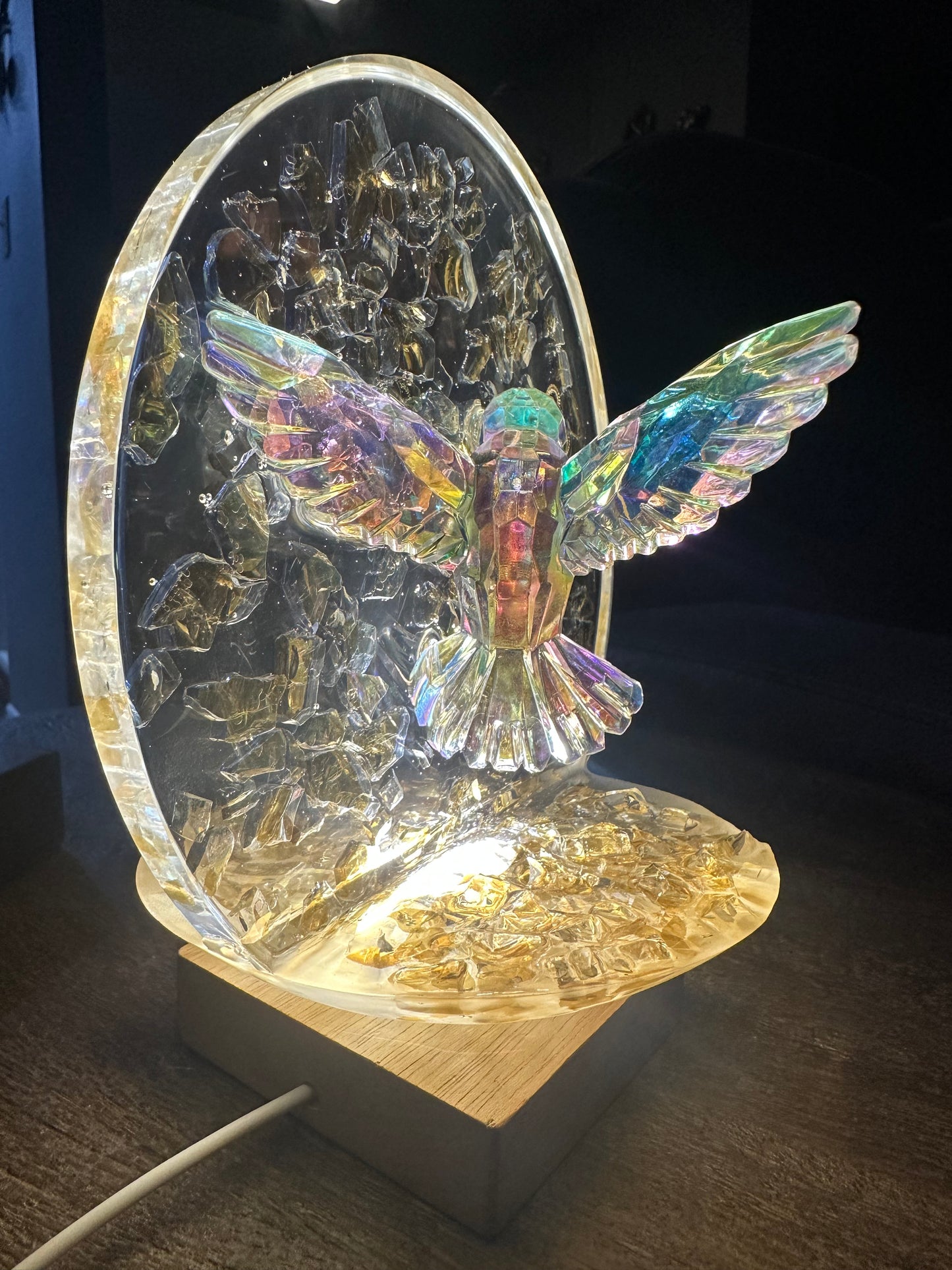 Luminescent Full Moon Hummingbird Sculpture