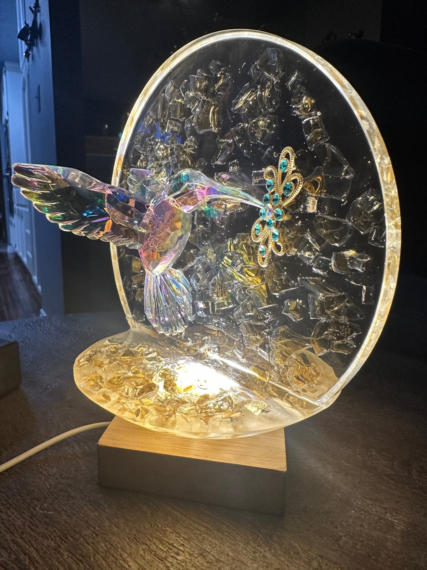Luminescent Full Moon Hummingbird Sculpture