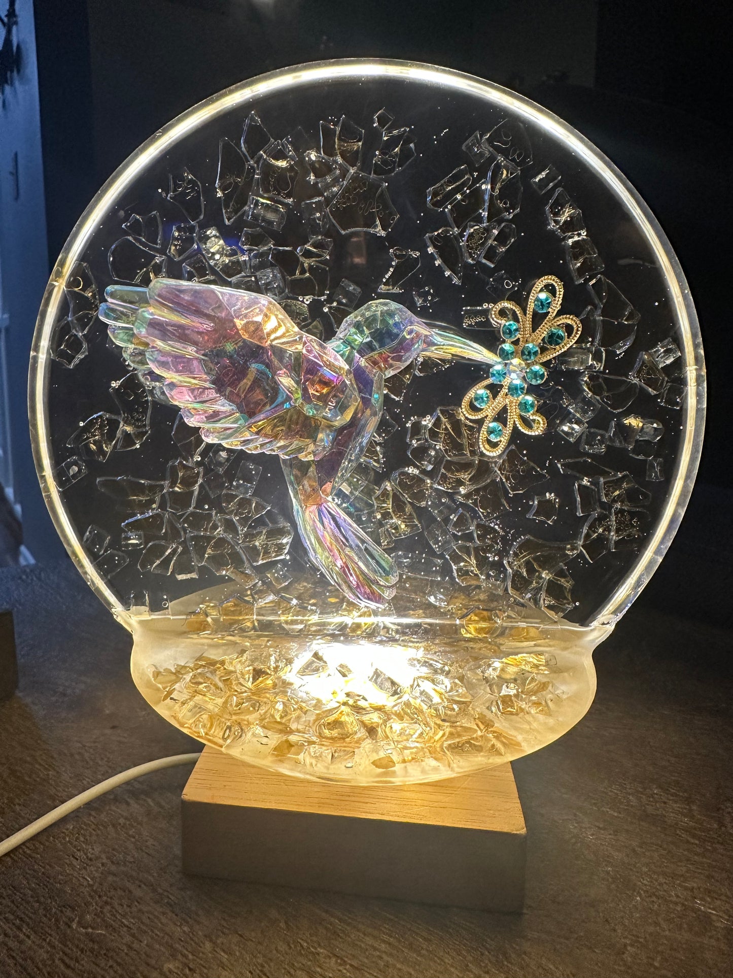 Luminescent Full Moon Hummingbird Sculpture