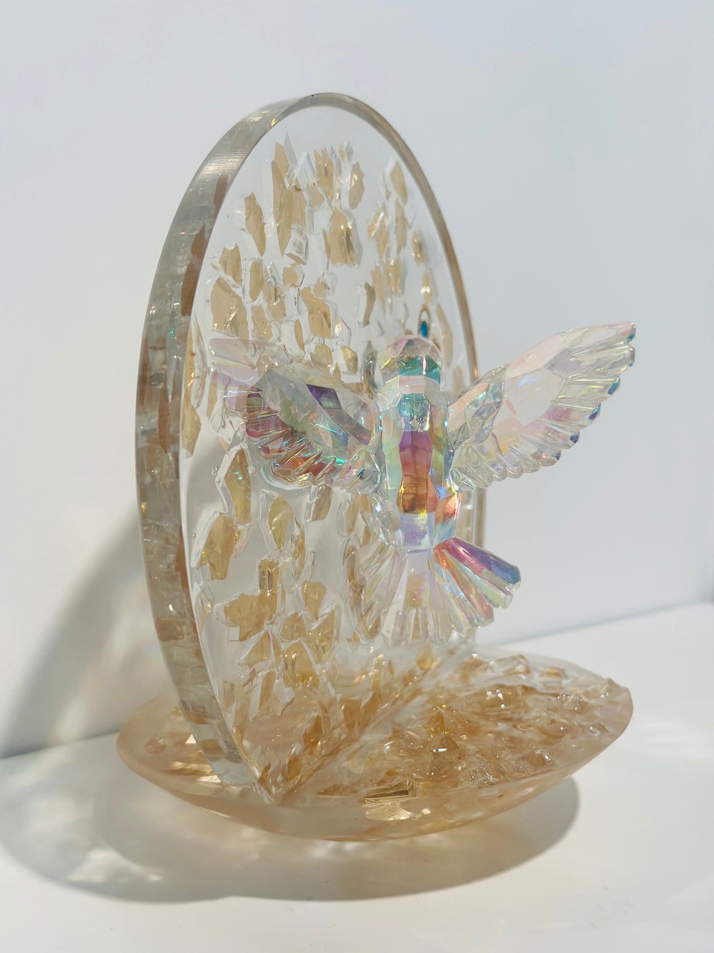 Luminescent Full Moon Hummingbird Sculpture