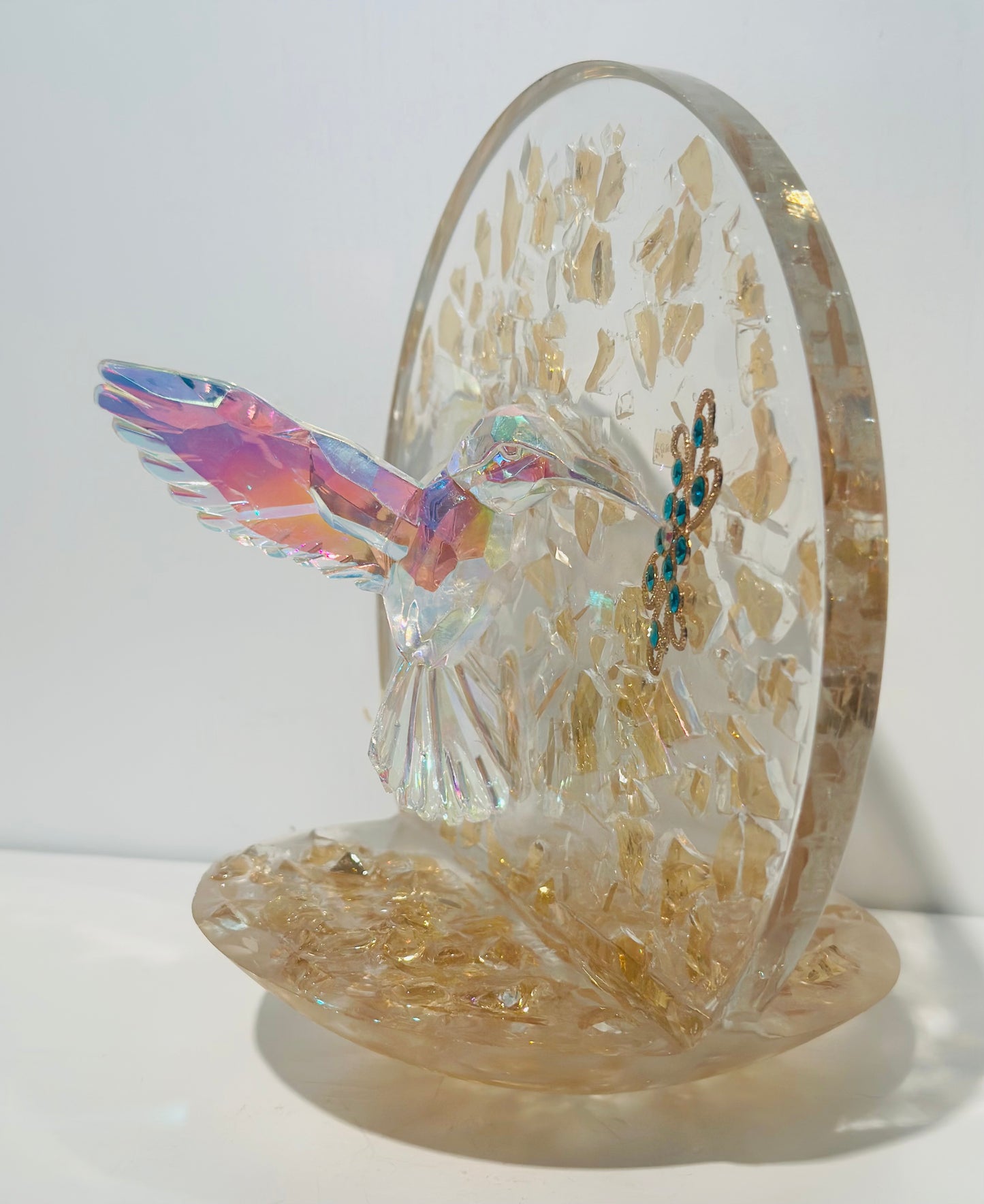 Luminescent Full Moon Hummingbird Sculpture