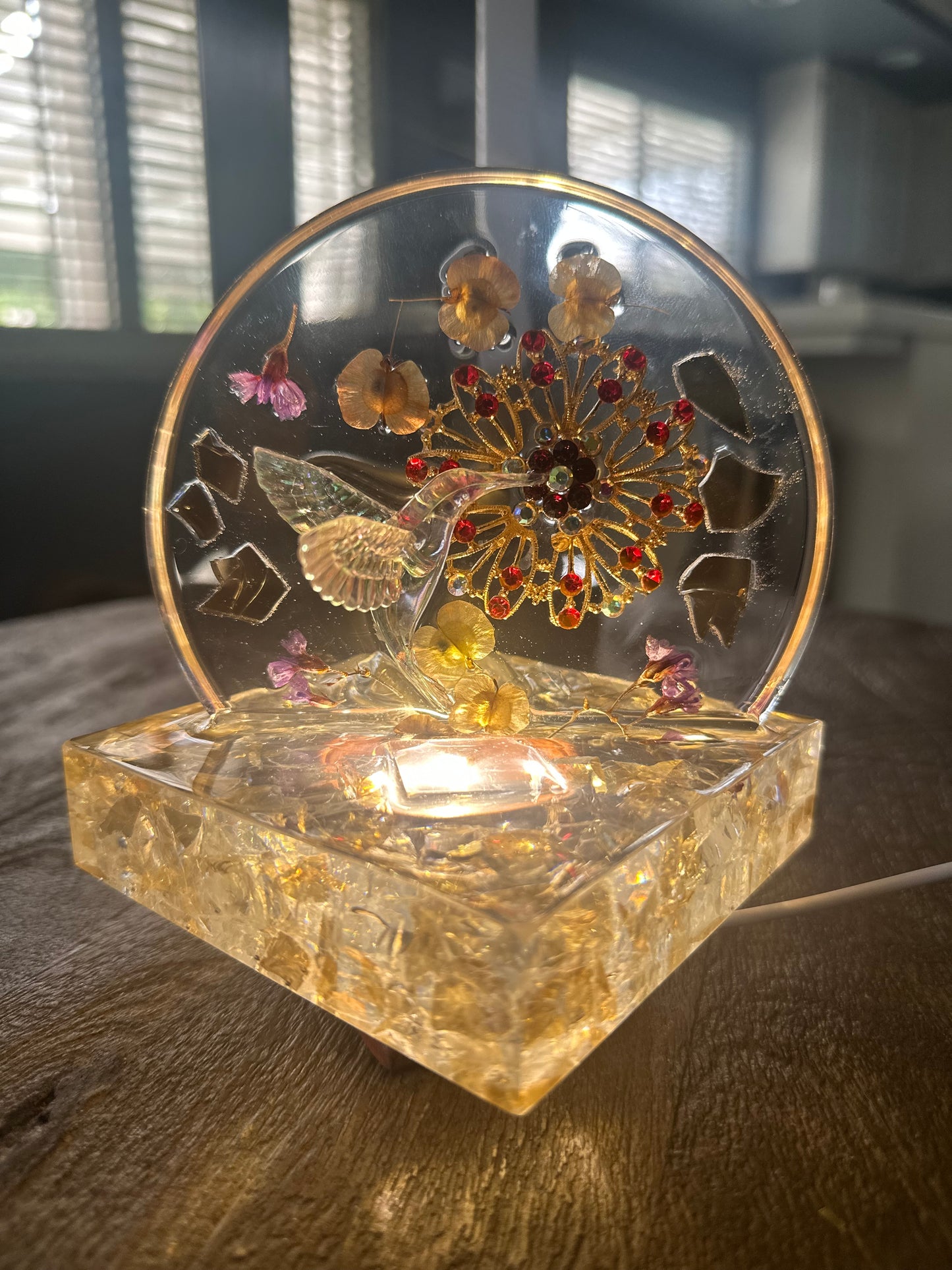 Rising Moon Iridescent Hummingbird Sculpture