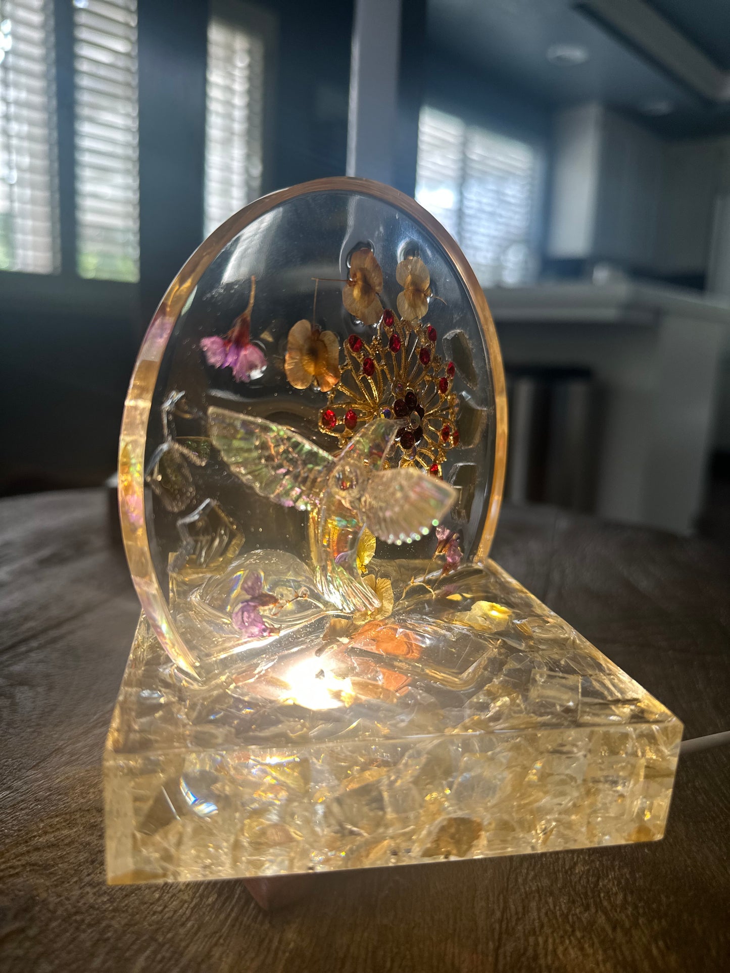 Rising Moon Iridescent Hummingbird Sculpture