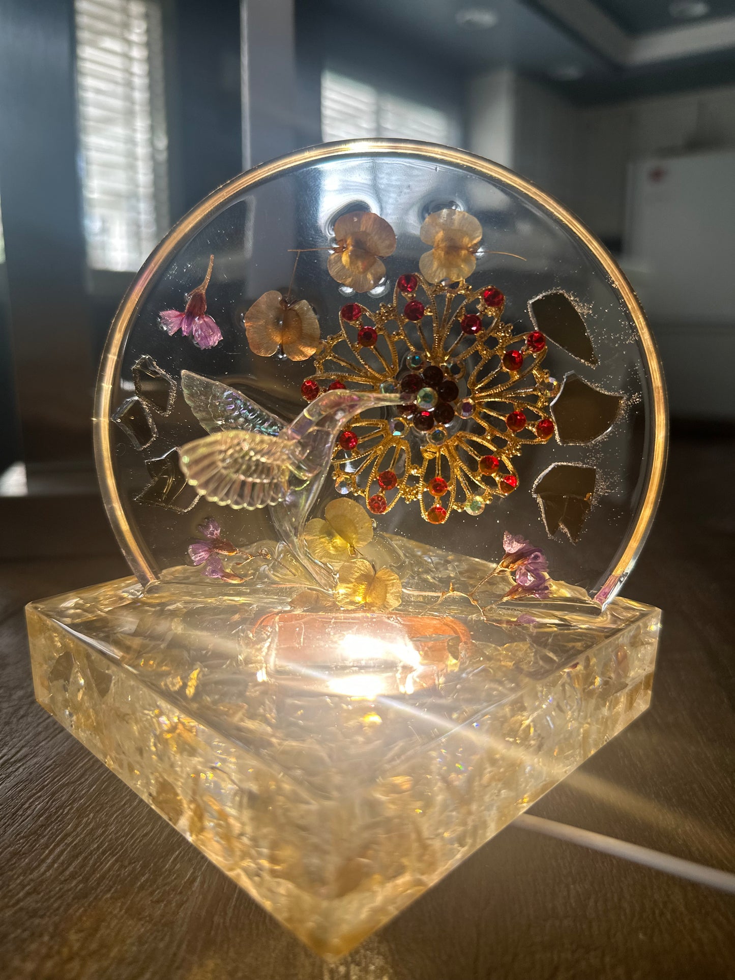 Rising Moon Iridescent Hummingbird Sculpture