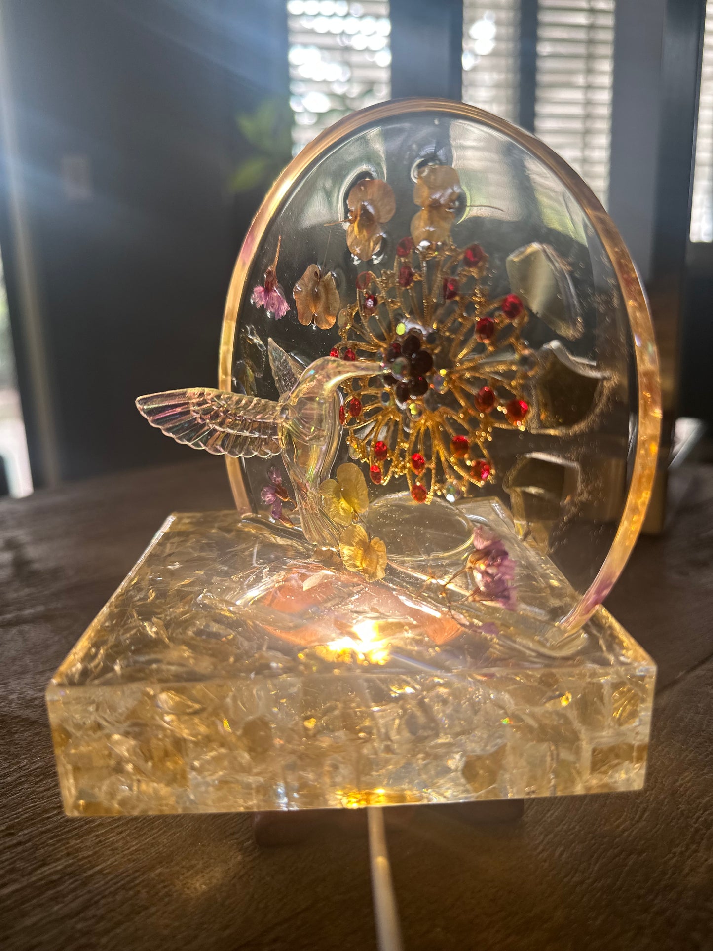 Rising Moon Iridescent Hummingbird Sculpture