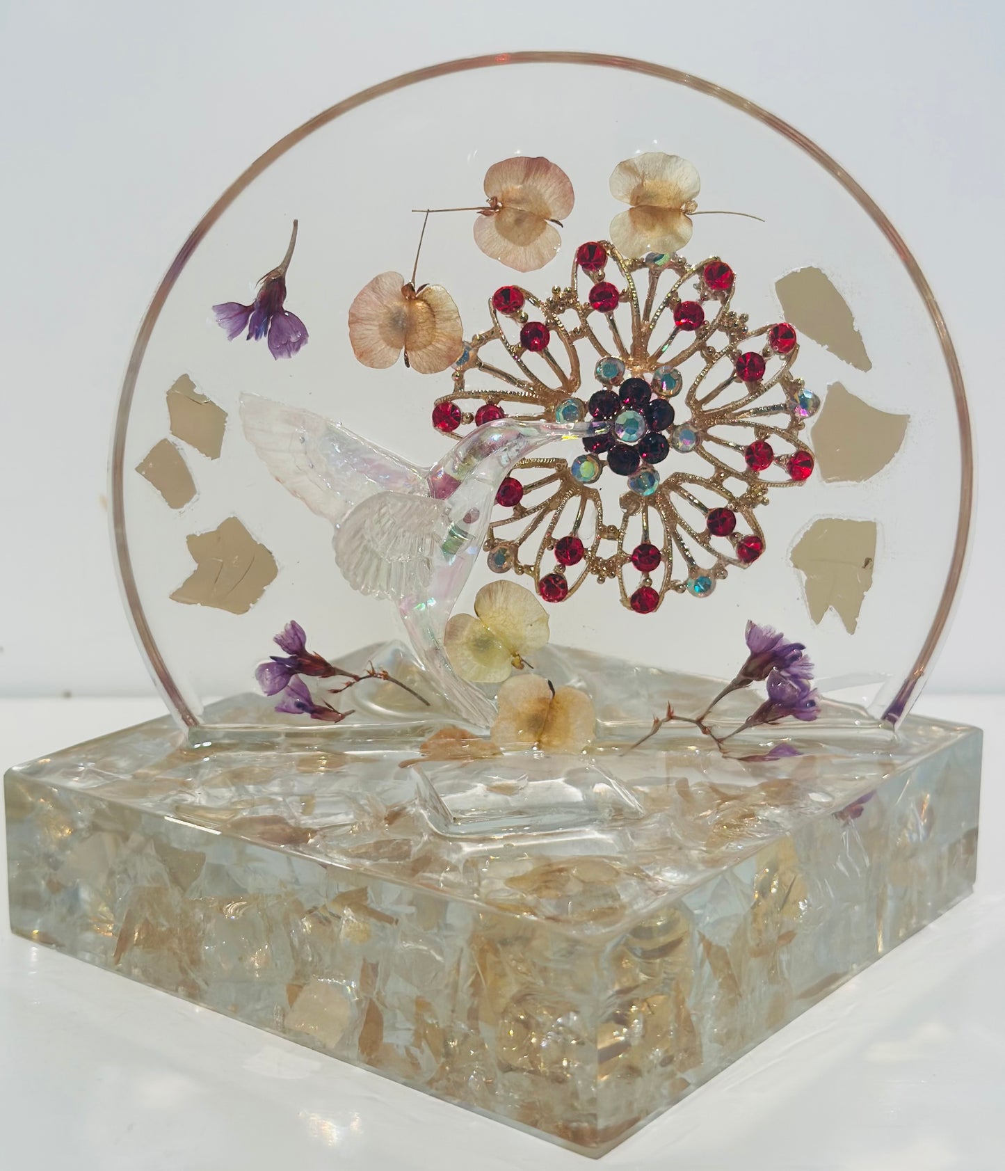 Rising Moon Iridescent Hummingbird Sculpture