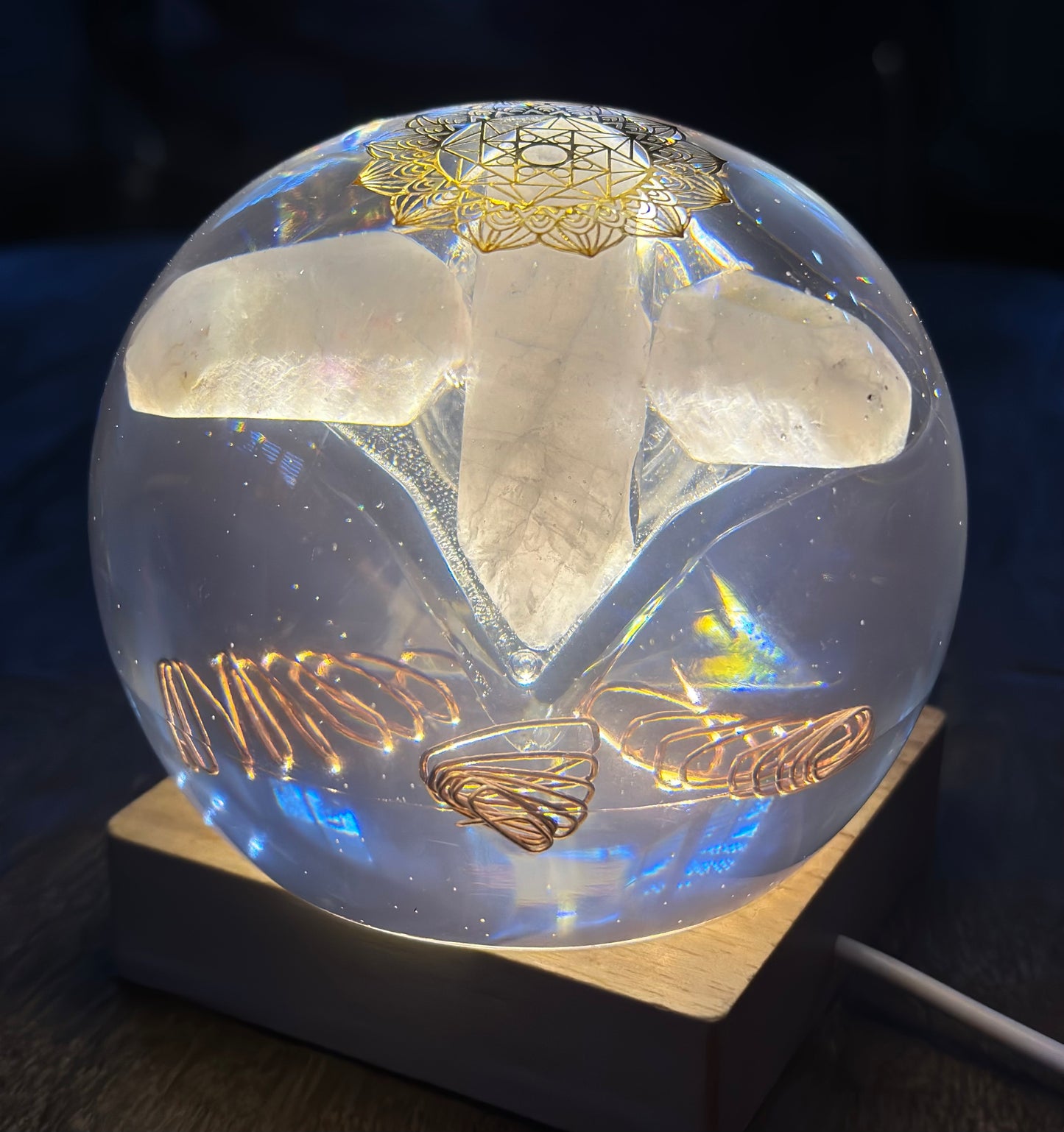 Rose Quartz Triangular Lotus Organite Sphere