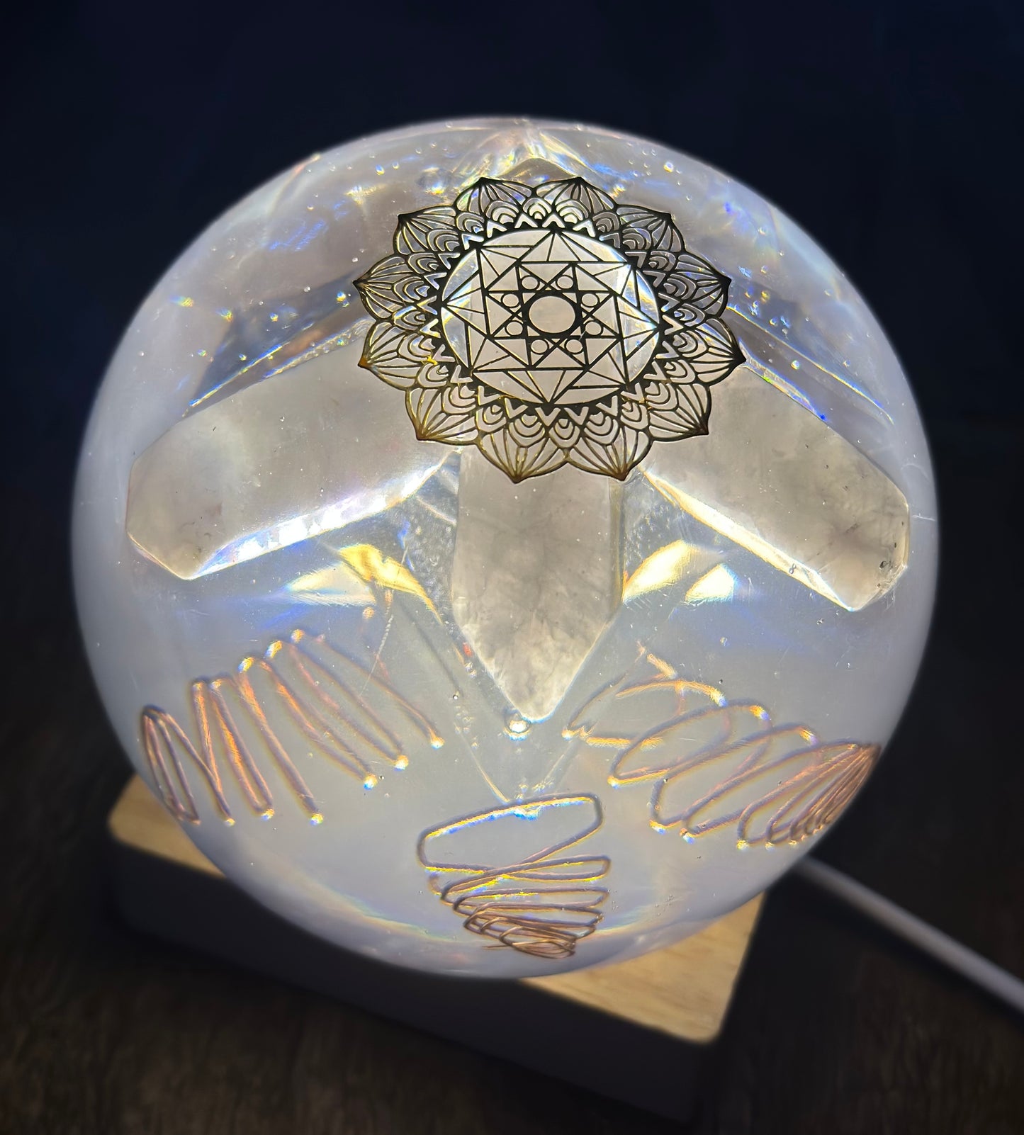 Rose Quartz Triangular Lotus Organite Sphere