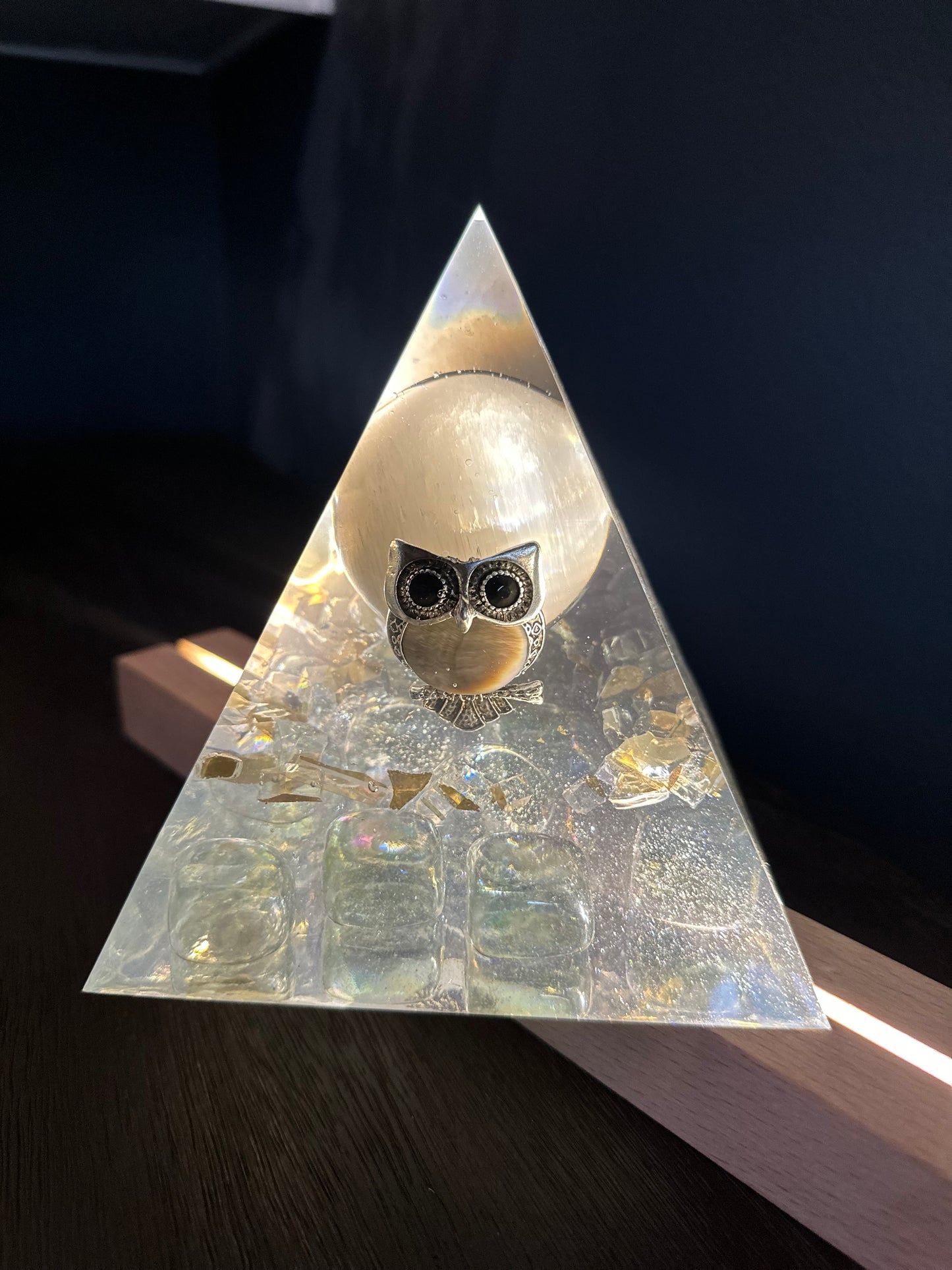 Selenite Sphere Full Moon Owl