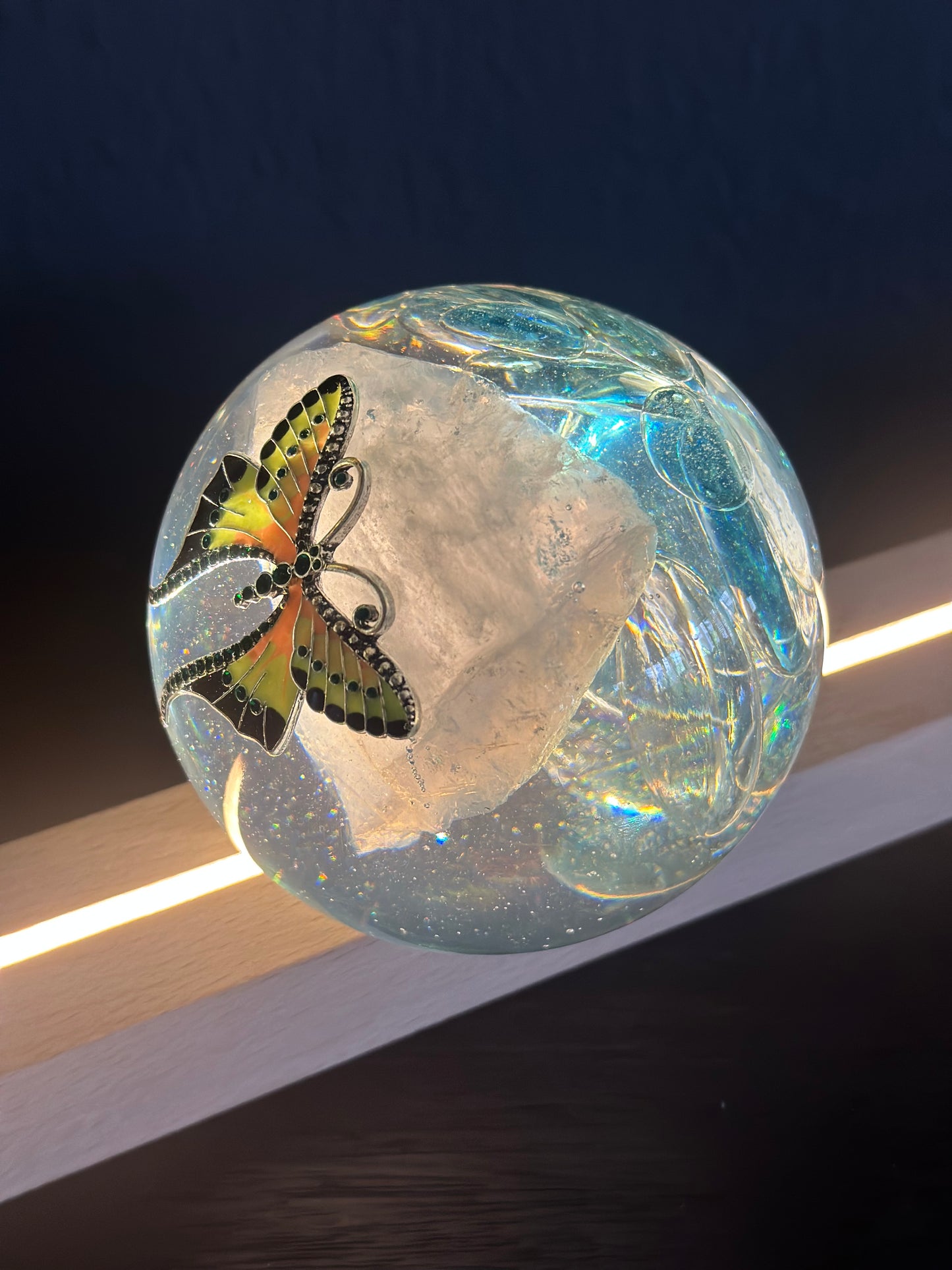 Rainbow Butterfly, Rose Quartz Sphere