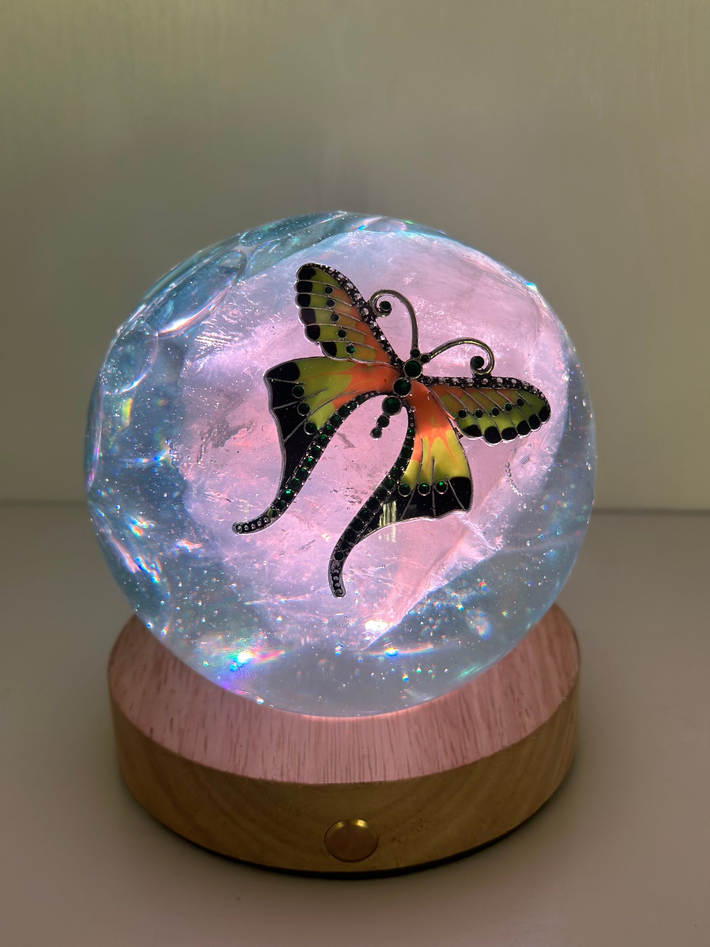 Rainbow Butterfly, Rose Quartz Sphere
