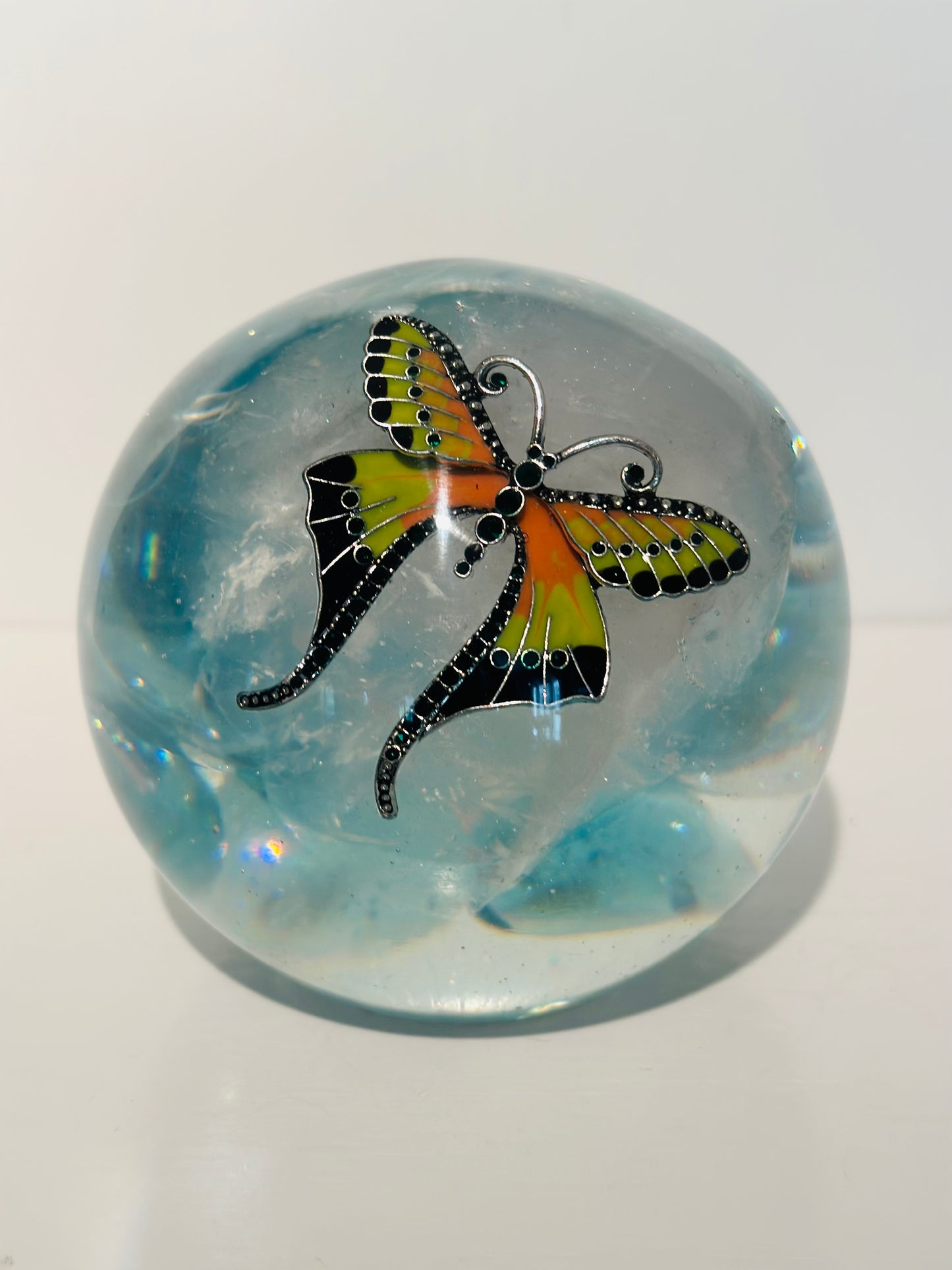 Rainbow Butterfly, Rose Quartz Sphere