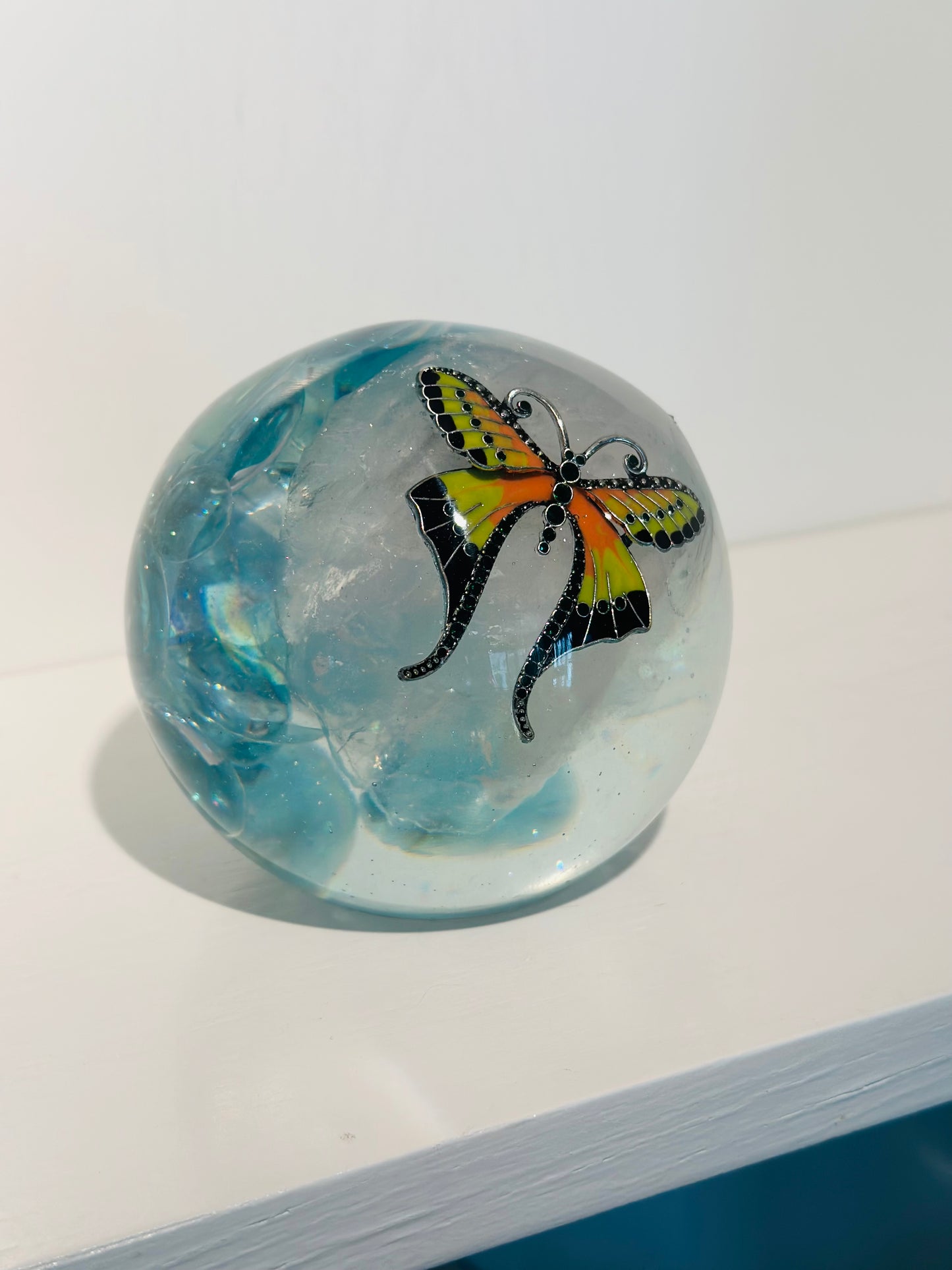 Rainbow Butterfly, Rose Quartz Sphere