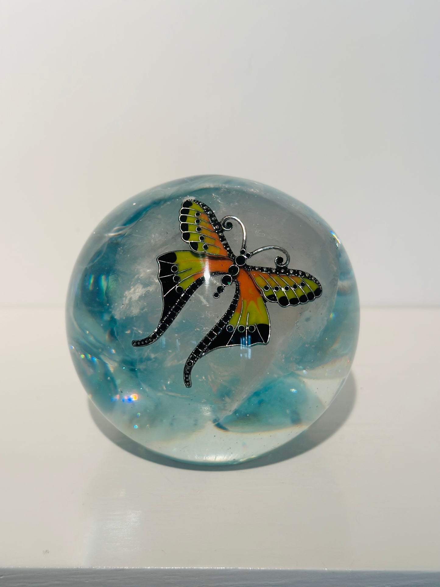 Rainbow Butterfly, Rose Quartz Sphere