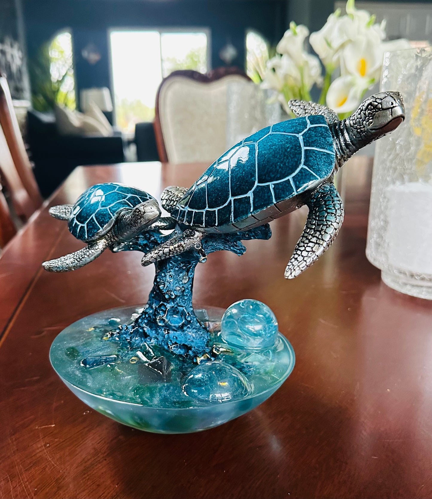 Blue Flying Turtles Sculpture