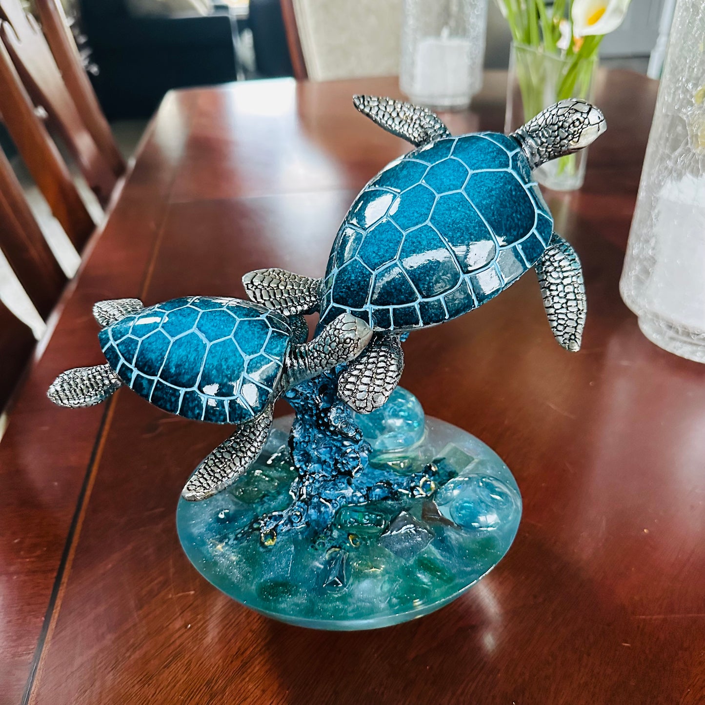 Blue Flying Turtles Sculpture