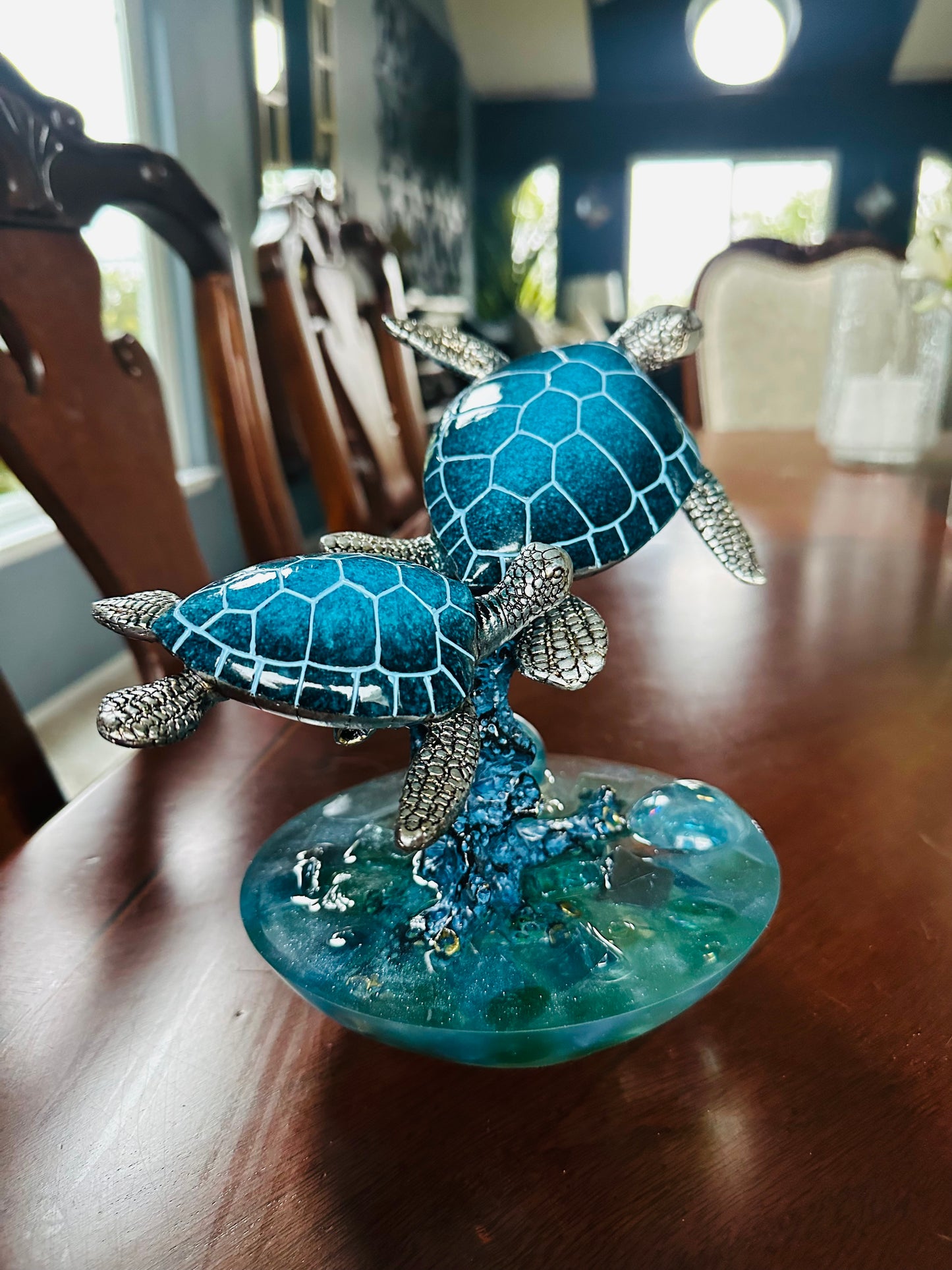 Blue Flying Turtles Sculpture