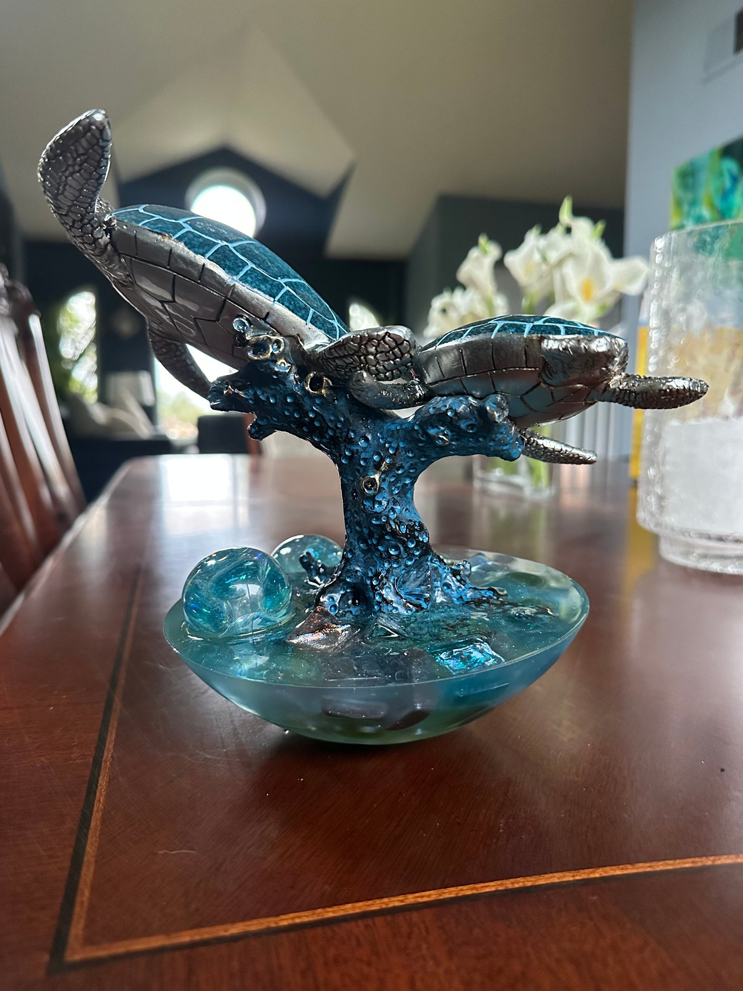 Blue Flying Turtles Sculpture