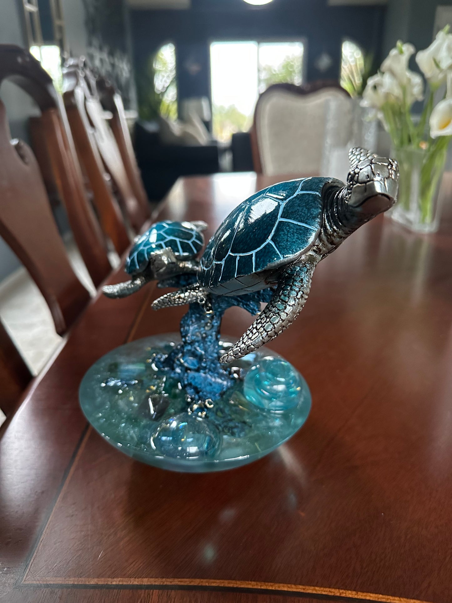 Blue Flying Turtles Sculpture