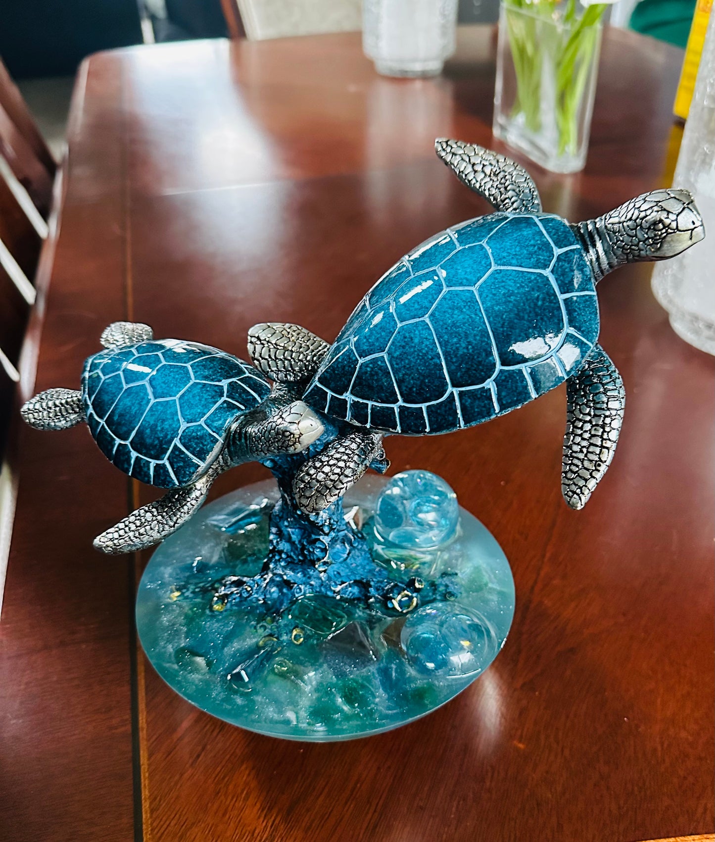 Blue Flying Turtles Sculpture