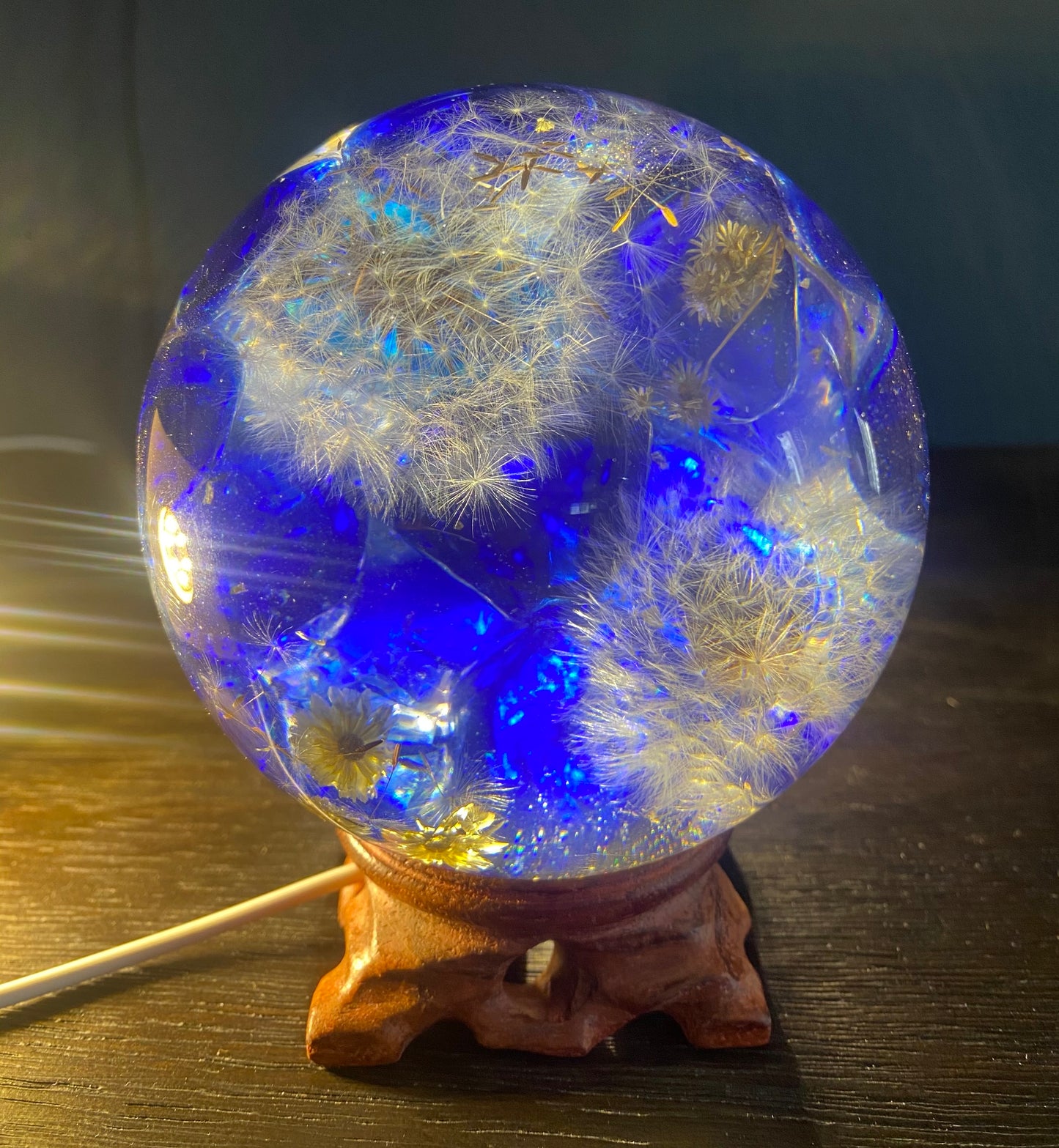 Dark Blue Dandelion Fantasy Garden Sphere