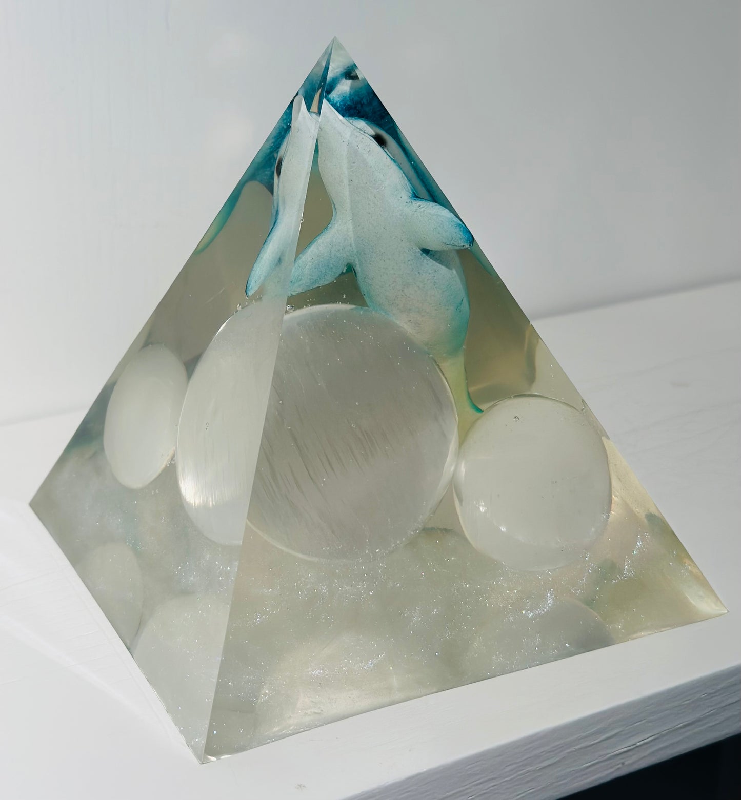 Triple Selenite Sphere Baby Blue Dolphin Pyramid