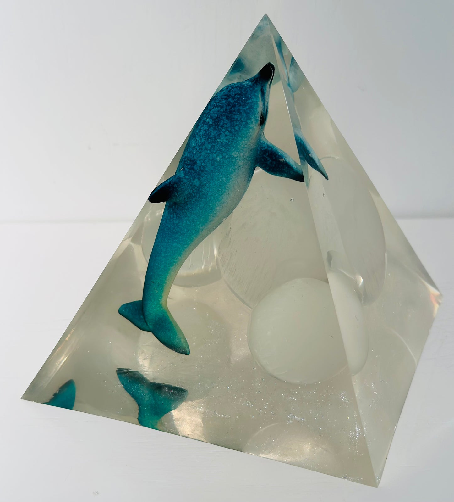 Triple Selenite Sphere Baby Blue Dolphin Pyramid