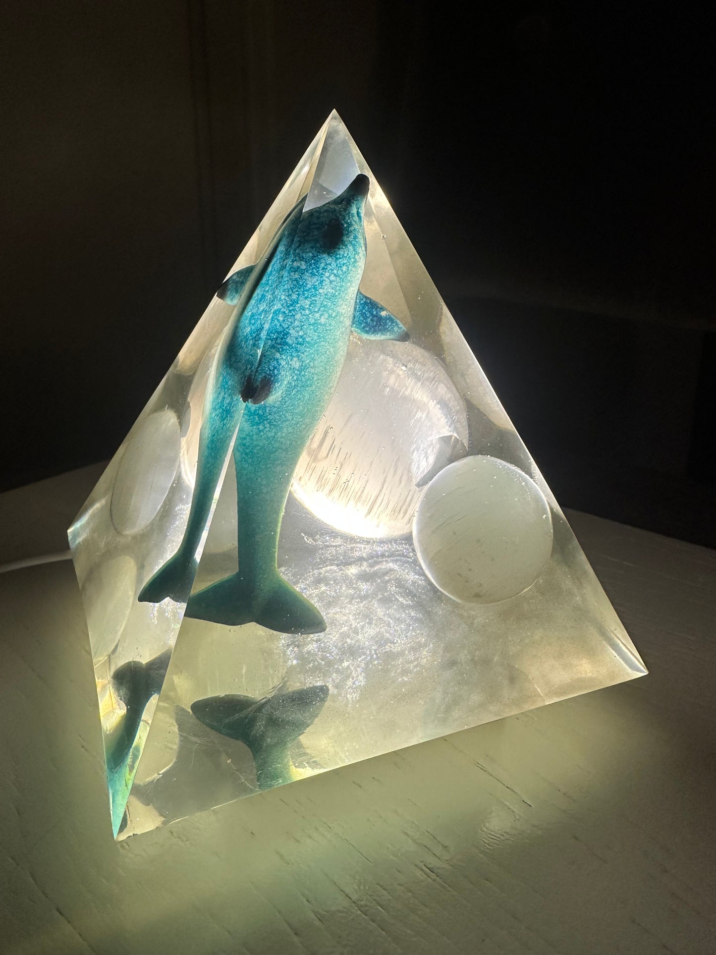 Triple Selenite Sphere Baby Blue Dolphin Pyramid