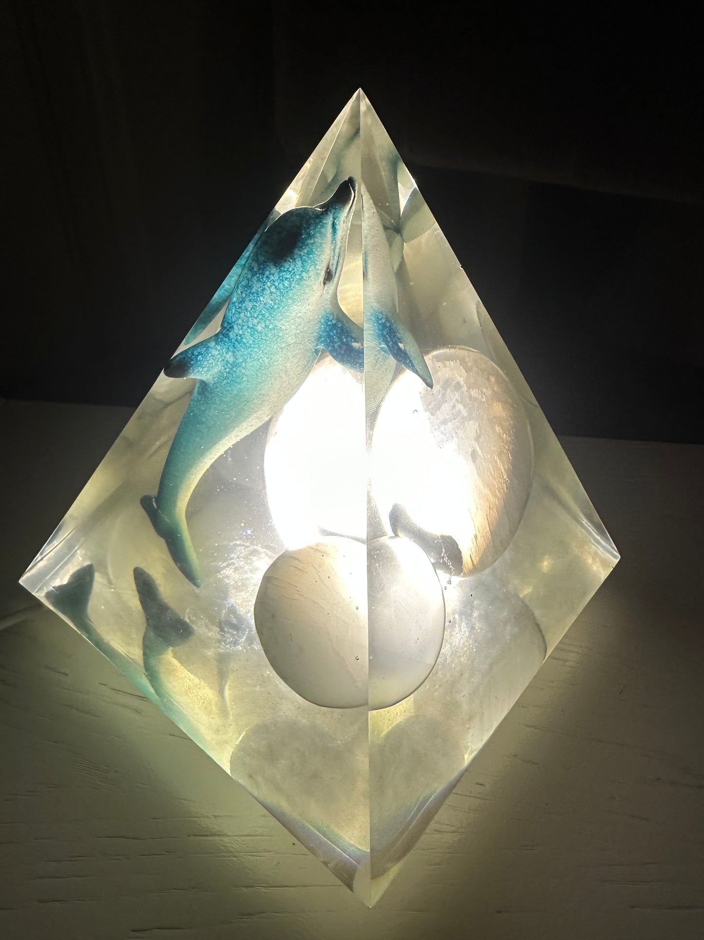 Triple Selenite Sphere Baby Blue Dolphin Pyramid