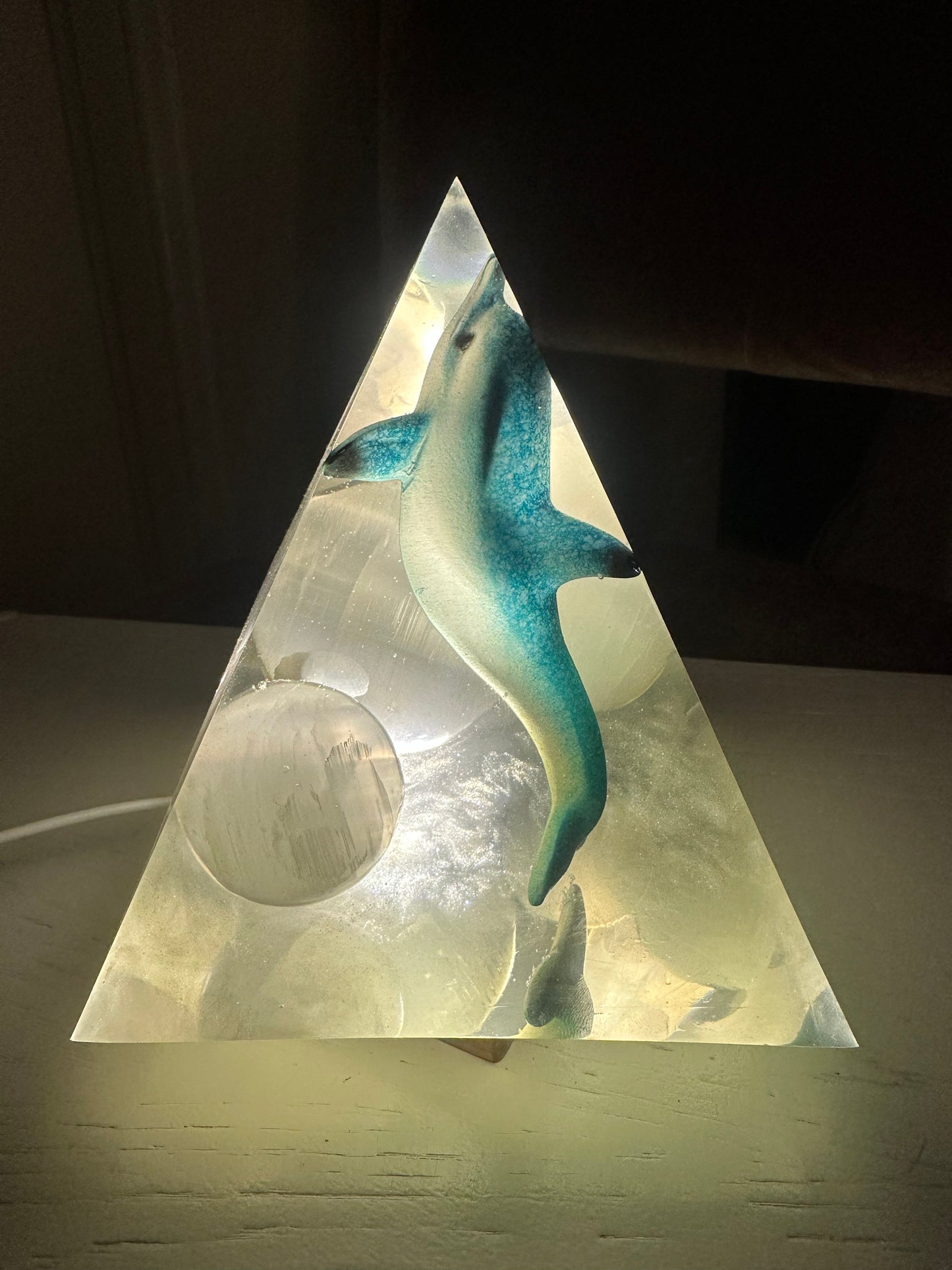 Triple Selenite Sphere Baby Blue Dolphin Pyramid