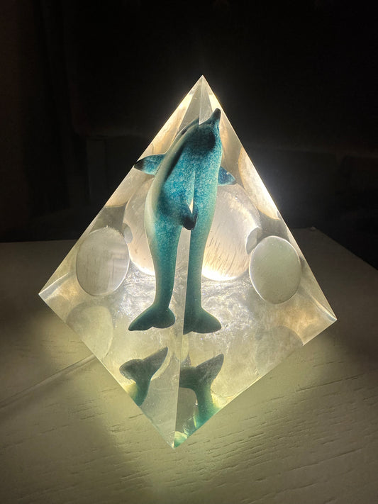 Triple Selenite Sphere Baby Blue Dolphin Pyramid