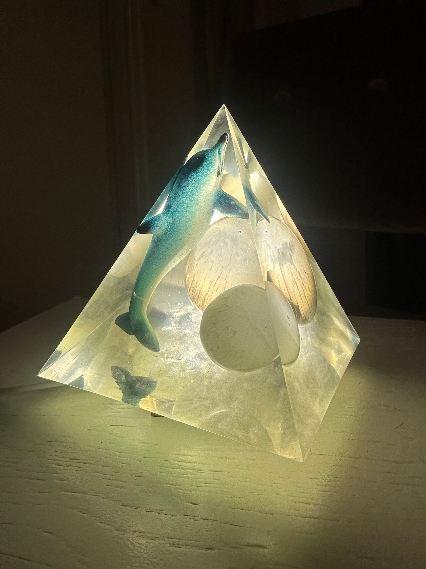 Triple Selenite Sphere Baby Blue Dolphin Pyramid