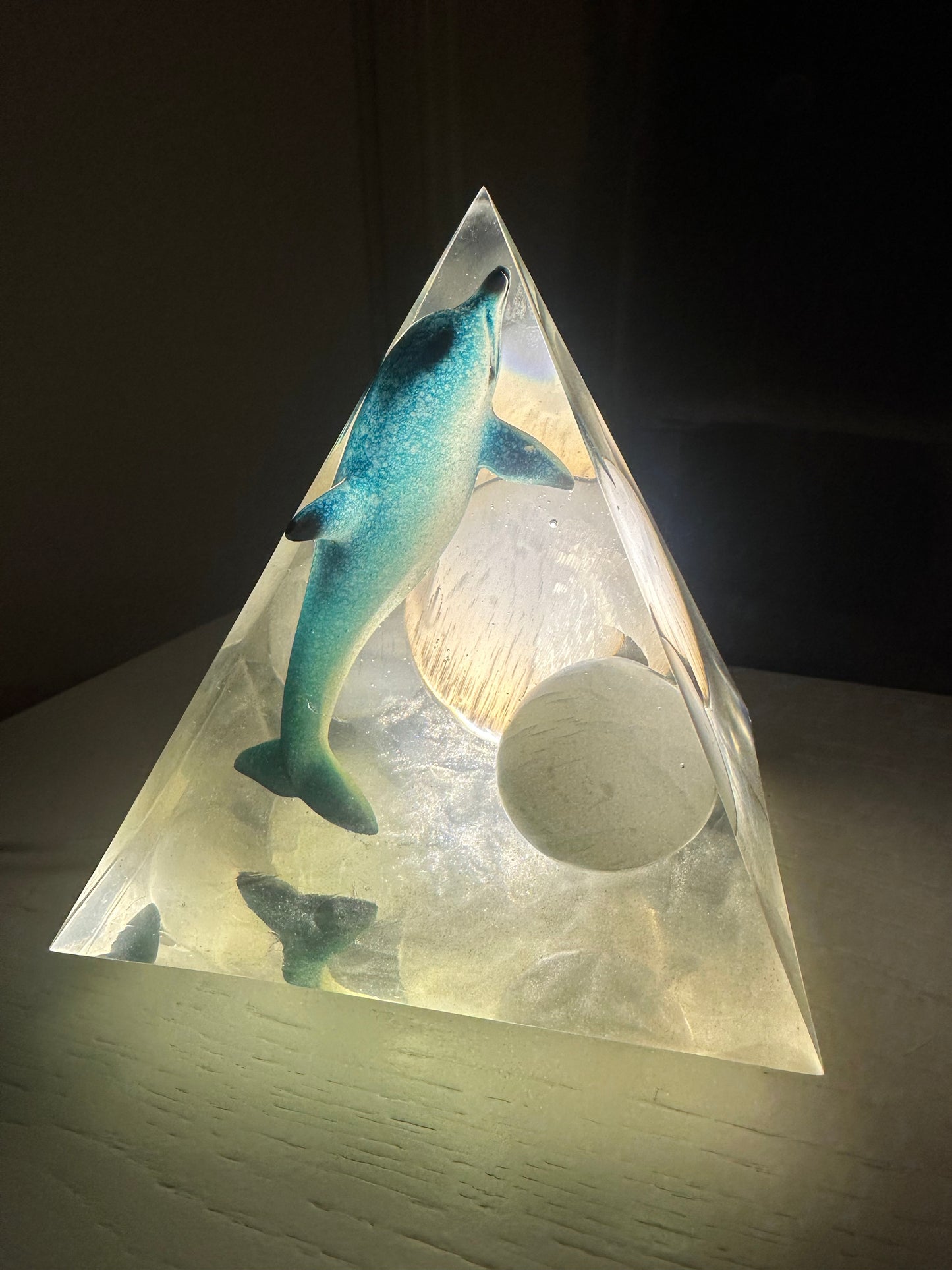 Triple Selenite Sphere Baby Blue Dolphin Pyramid