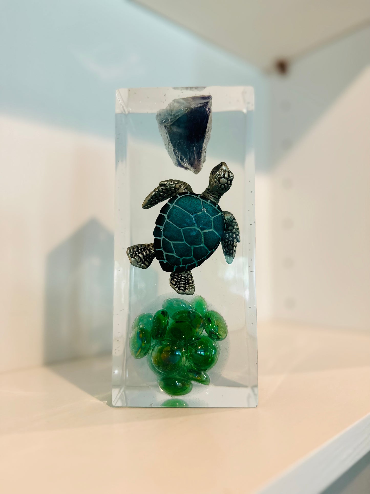 Rainbow Fluorite Blue Turtle Rectangle