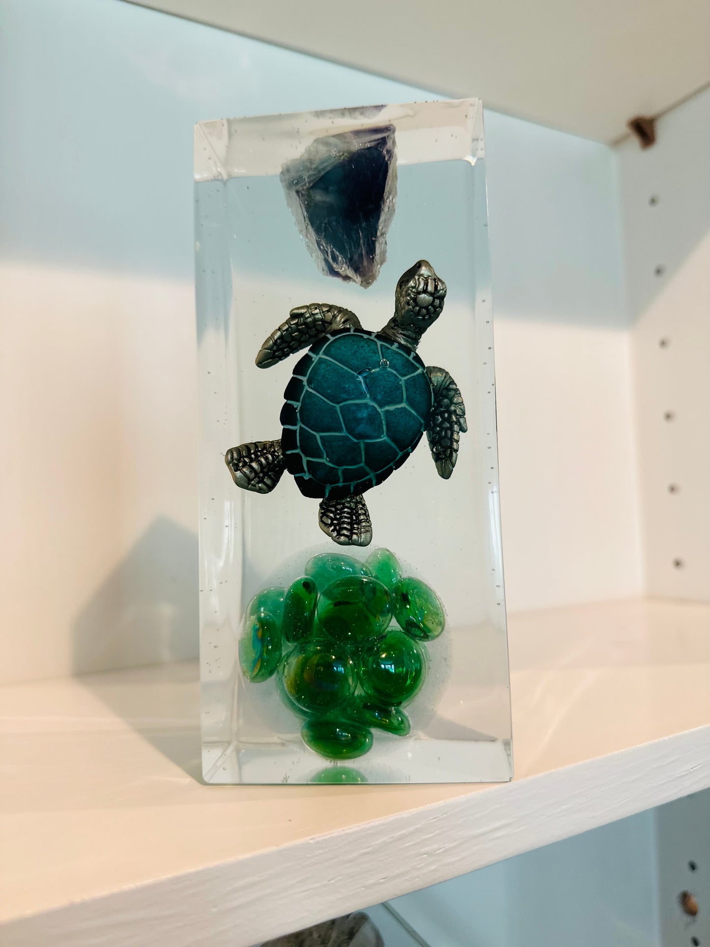 Rainbow Fluorite Blue Turtle Rectangle
